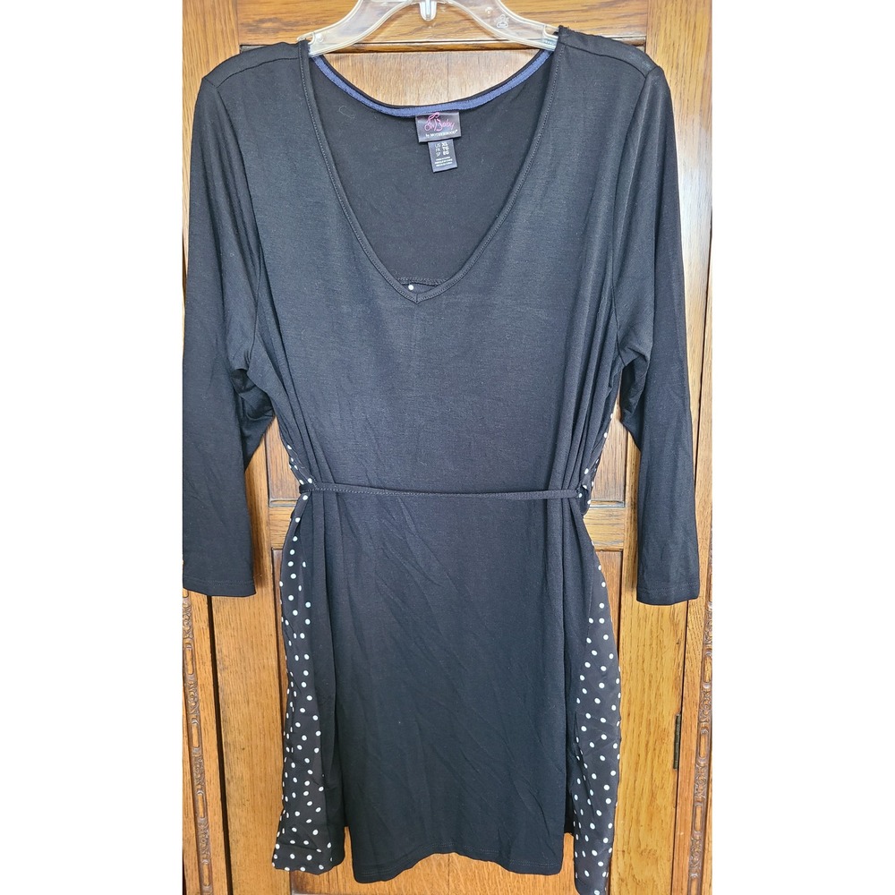 Oh Baby by Motherhood Maternity Tunic Top Black Polka Dot V-Neck XL 3/4 Sleeve